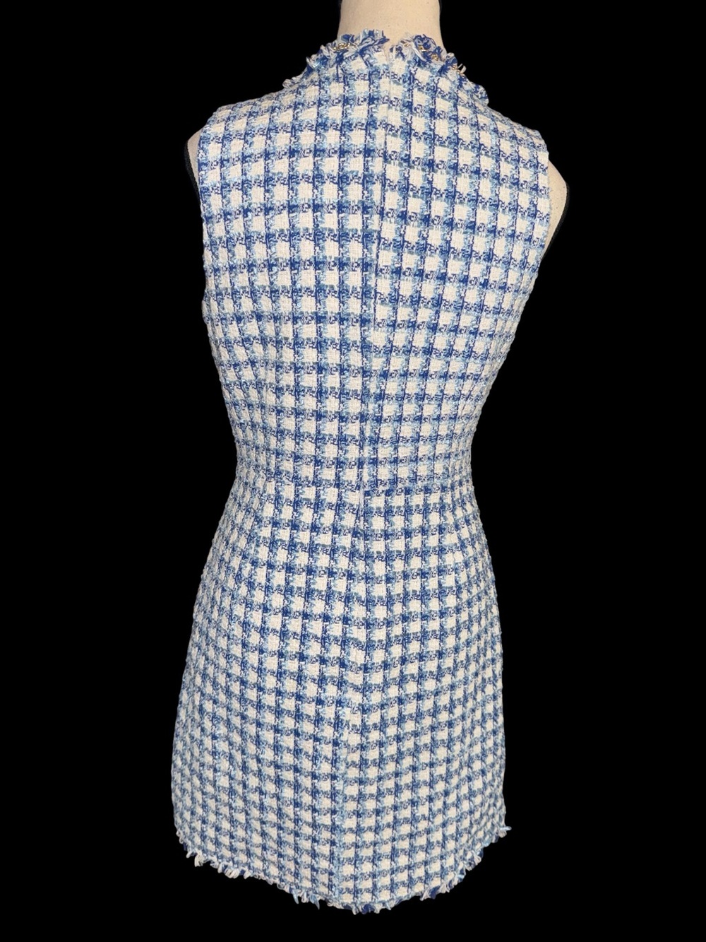Alexia Admor Women's Klara Tweed Dress 6 Blue Chain Sleeveless Office wedding - Picture 3 of 7